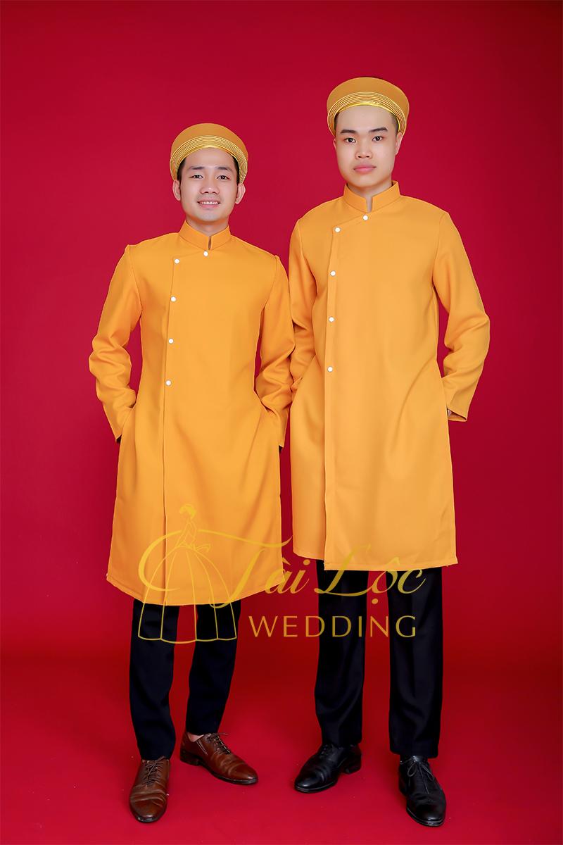 Áo Dài Bưng Quả Cách Tân Nam Màu Vàng Đồng - Tài Lộc Wedding