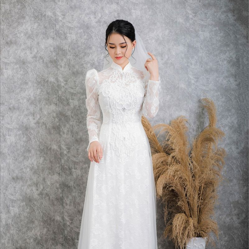 Áo dài trắng cô dâu đơn giản