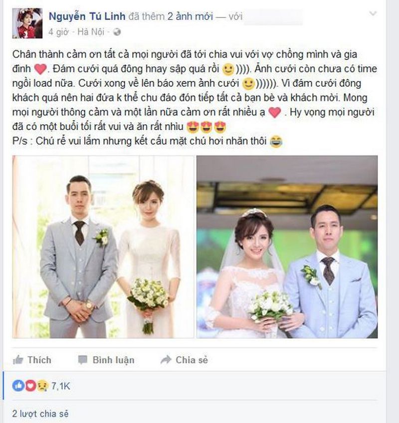 Viết lời cảm ơn sau đám cưới trên facebook