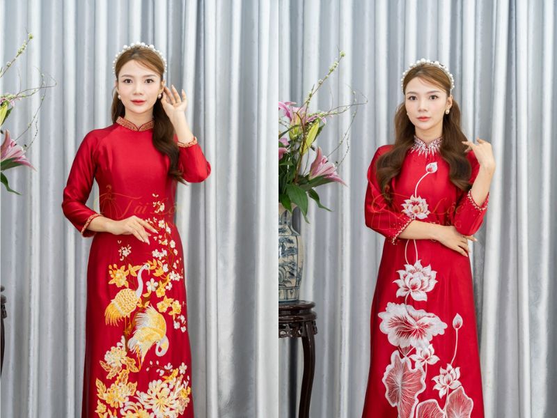 Áo Dài Mẹ Cô Dâu Màu Dỏ Cao Cấp Áo Dài Mẹ Cô Dâu Màu Dỏ Cao Cấp