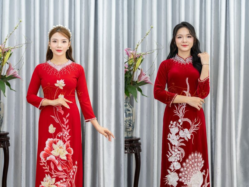 Áo Dài Bà Sui Màu Dỏ Giá Rẻ Áo Dài Bà Sui Màu Dỏ Giá Rẻ