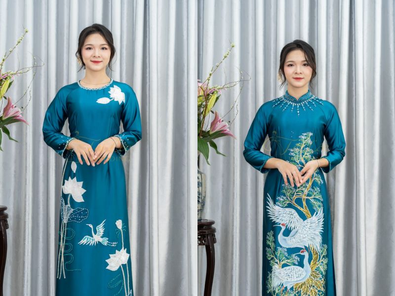 Mẫu Áo Dài Ngồi Sui Màu Xang Dương Đẹp Mẫu Áo Dài Ngồi Sui Màu Xang Dương Đẹp