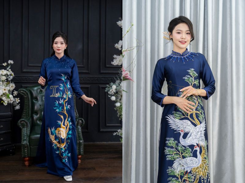 Mẫu Áo Dài Ngồi Sui Màu Xang Dương Cao Cấp Mẫu Áo Dài Ngồi Sui Màu Xang Dương Cao Cấp