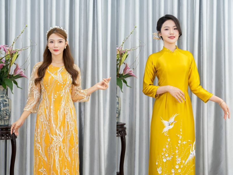 Áo Dài Ngồi Sui Màu Vàng Đẹp Áo Dài Ngồi Sui Màu Vàng Đẹp