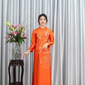 Áo Dài Bà Sui Cam Carot Ruby Thêu Hoa Sen 2xl-CNBTCT1