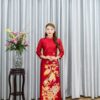 Áo Dài Bà Sui Đỏ Đô Ruby Hoa Mai Vàng Đính Đá L-CNBTĐ37