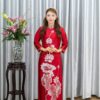 Áo Dài Sui Gia Đỏ Đô Ruby Sen Trắng Thêu Xl-CNBTĐ36