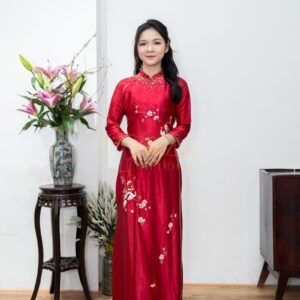 Áo Dài Sui Gia Đỏ Rượu Ruby Chim Sẻ Thêu 2xl-CNBTĐ39