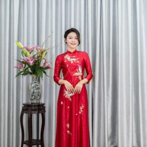 Áo Dài Ngồi Sui Đỏ Rượu Ruby Hoa Thêu M-CNBTĐ38
