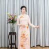 Áo Dài Chị Sui Hồng Da Lụa Sen Đồng Tiền Thêu M-CNBTHD15