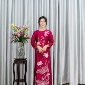 Áo Dài Chị Sui Hồng Mận Ruby Đính Cườm Trắng 3xl-CNBTHM14