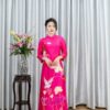 Áo Dài Chị Sui Hồng Sen Ruby Hạc Trắng Thêu Cườm Trắng 3xl-CNBTHS9
