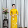 Áo Dài Ngồi Sui Vàng Kiwi Ruby Hạc Hoa Đính Cườm Trắng Xl-CNBTV5