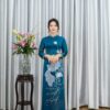 Áo Dài Ngồi Sui Xanh Coban Lụa Thêu Sen Trắng Xl-CNBTXC29