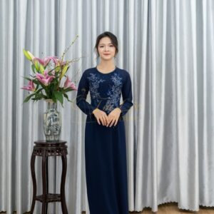 Áo Dài Sui Gia Xanh Đen Lụa 4 Tà Xl-CNBTXD54