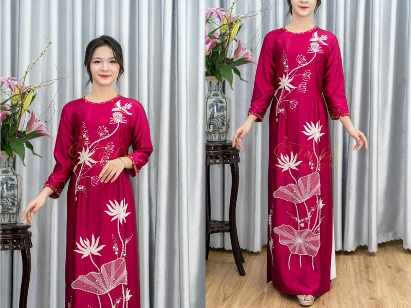 Hồng Mận Ruby Đính Cườm Trắng Hồng Mận Ruby Đính Cườm Trắng